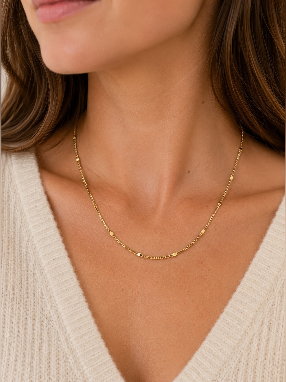 Vintage Gold Filled Station Chain Necklace 18” Layering